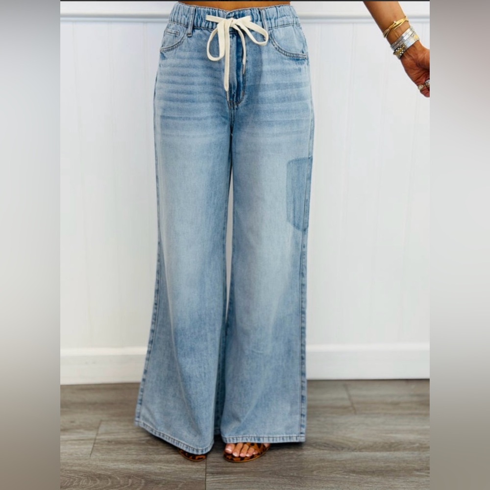 New Judy Blue 5 / 27 High Waist Light Wash Denim Palazzo Jeans Pants JB881091